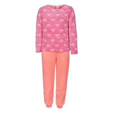 Pijama pentru copii, tip cocolino, model cu inimioare, culoare roz