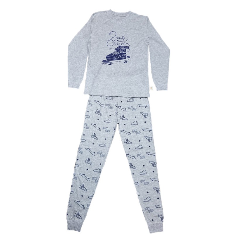 Pijama pentru copii, culoare gri, model Skateboard