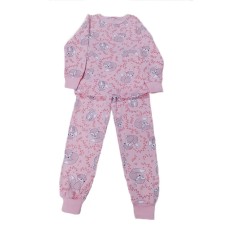 Pijama pentru copii, material bumbac, culoare roz, model cu vulpite