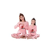 Pijamale Mama-Fiica, imprimeu cu capsuna, culoare Roz