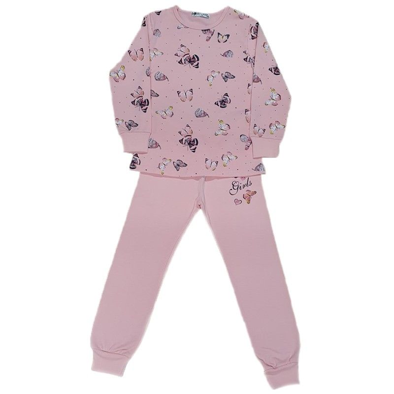 Pijama pentru copii, culoare roz, model cu fluturasi