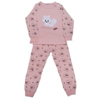 Pijama pentru copii, material bumbac, culoare roz, model cu veverita dragalasa