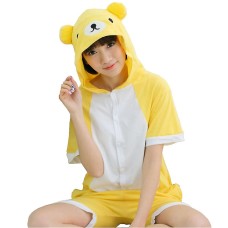 Pijama salopeta scurta pentru copii, model ursulet, culoare galben-alb, KIGURUMI