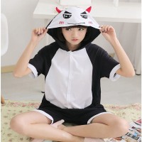 Pijama salopeta scurta pentru copii, model dracusor, culoare negru-alb, KIGURUMI