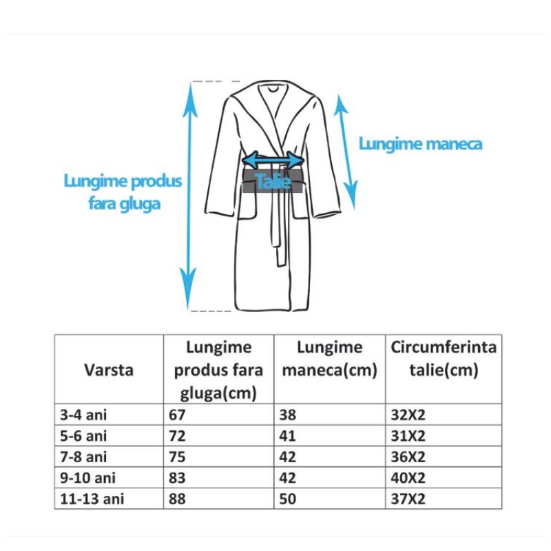 Halate de baie pentru copii, model Unicorn, cu imprimeu Roz cu Caluti